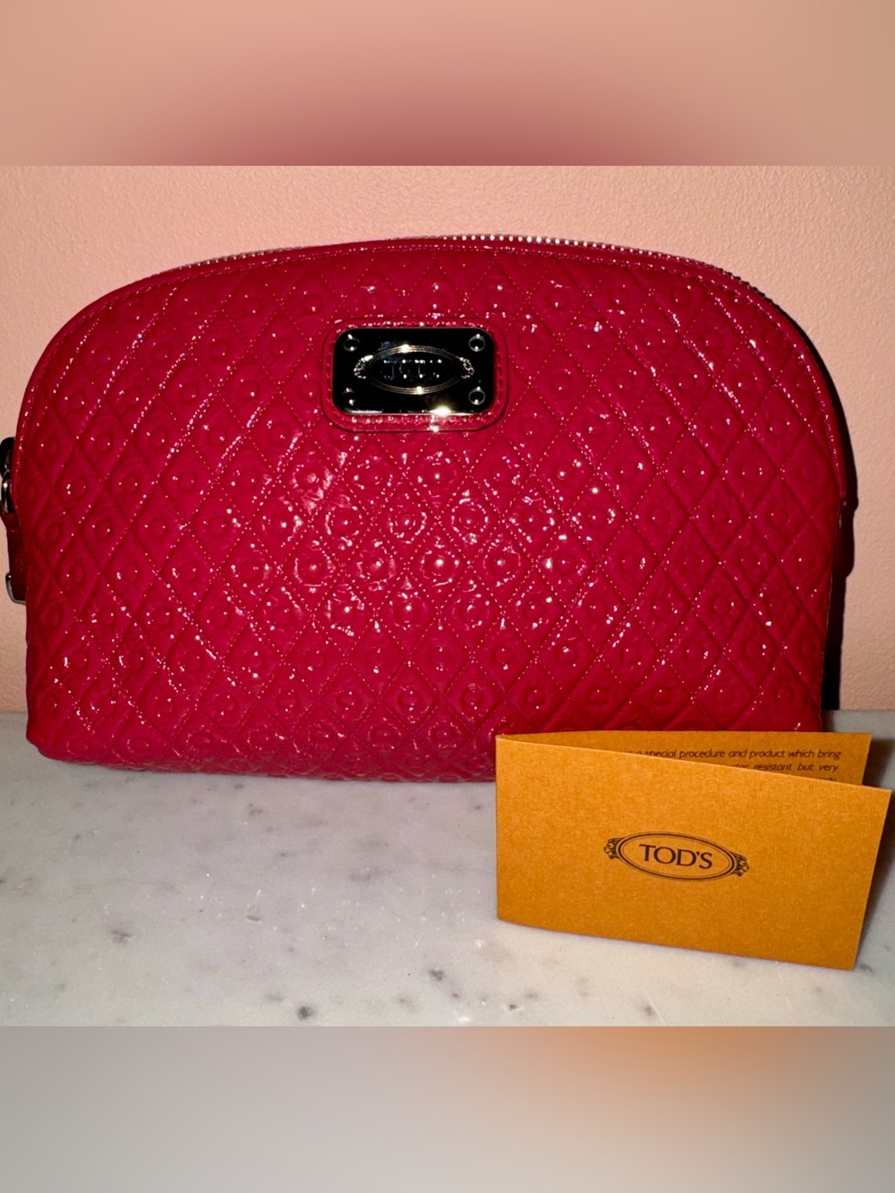 TOD'S Signature Quilted Patent Leather Bag/Pouch - Deep Pink